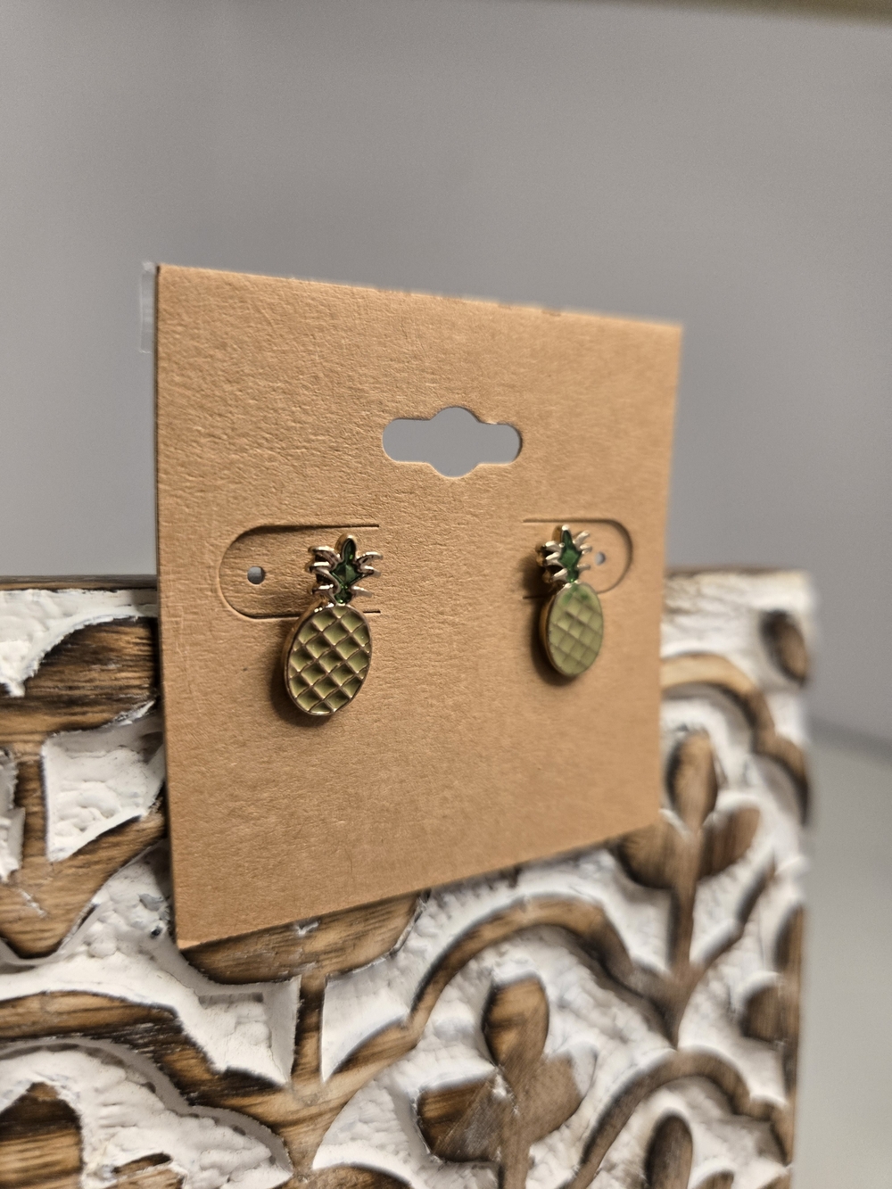 Pineapple Stud Earrings in Green and Gold